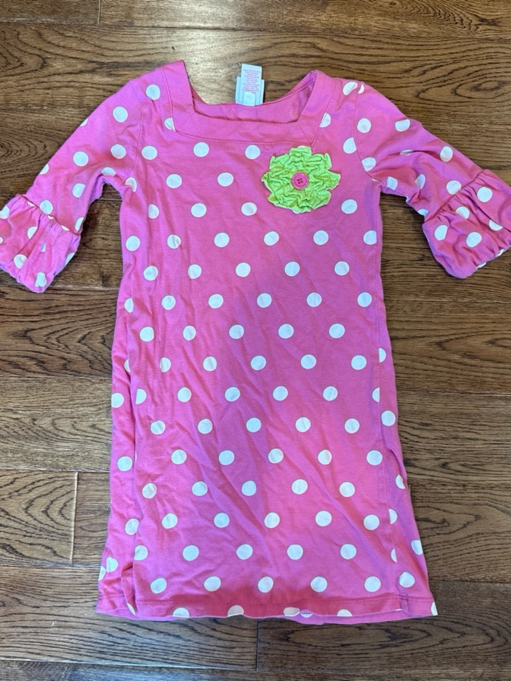 Circo Pink and White Polka Dot Girls Dress with Green Flower